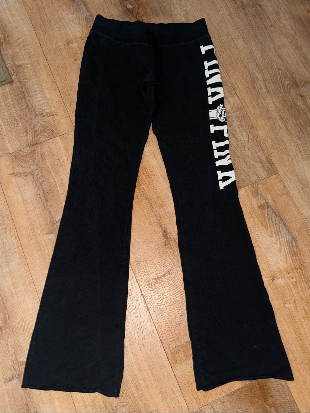 PINK Victoria's Secret Black Flared Lounge Pants with White Logo